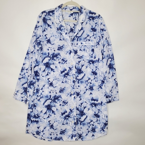 Haven Well Within Organic True Cotton Sleep Shirt Med Blurred Floral Button-up - Picture 13 of 13